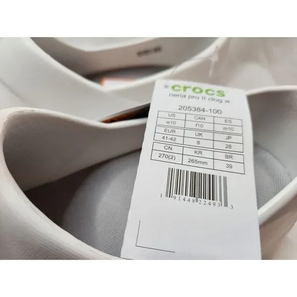 Crocs Neria Pro II Slip-Resistant Work Clogs Women’s 10 White NWT - Picture 8 of 9